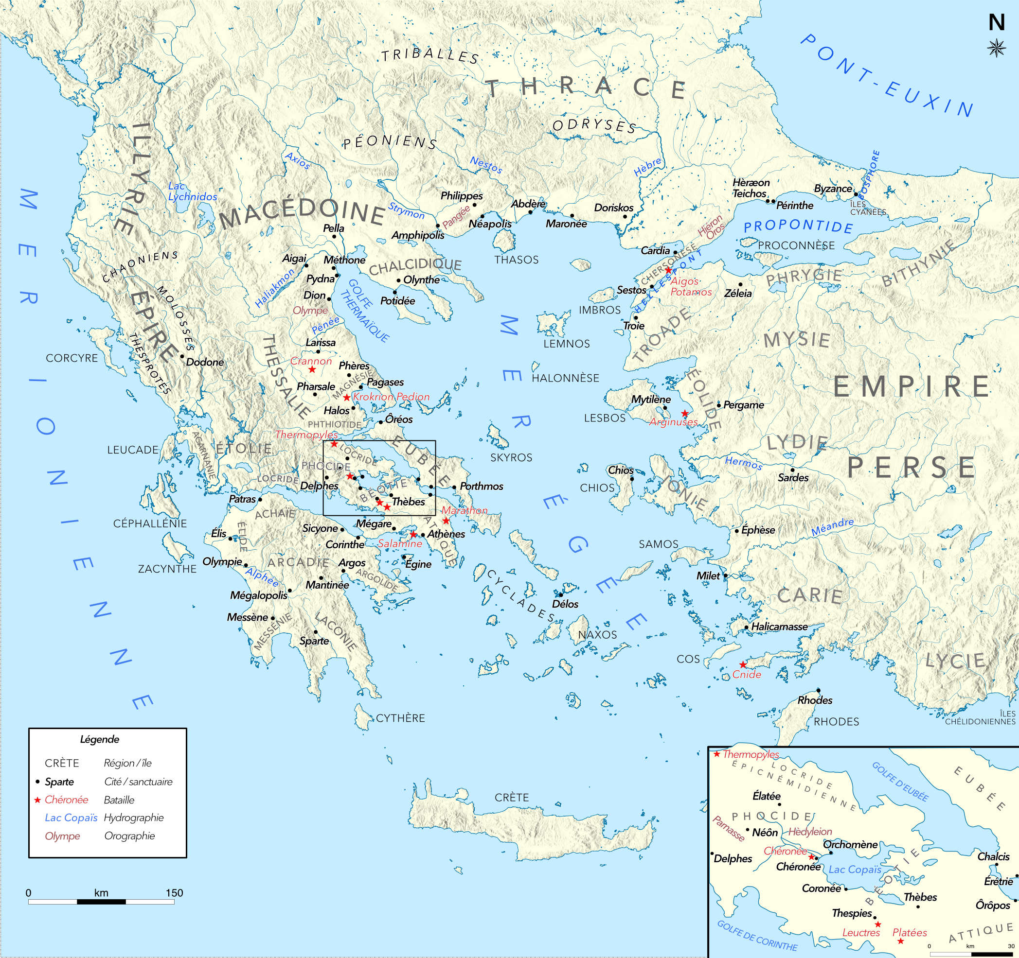 Carte du monde égéen au temps de Démosthène